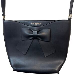 Karl Lagerfeld Paris Clemence Bow Adjustable Crossbody Purse Bucket Bag Black